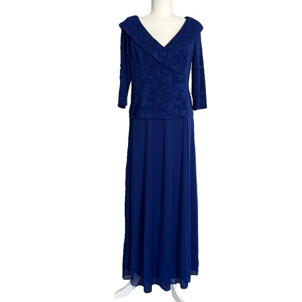 Alex Evenings Blue Shimmer Formal Semi-formal Maxi Dress / Petite 8 8P